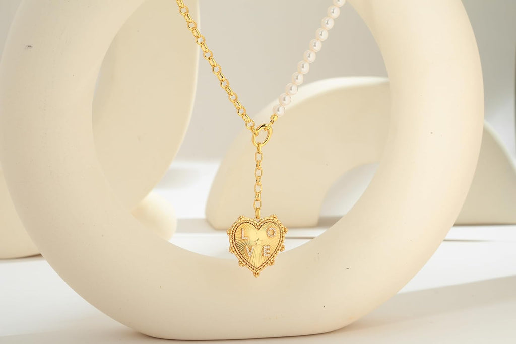 CLASSYZINT Collar con colgante de cabeza de león y moneda de corazó...