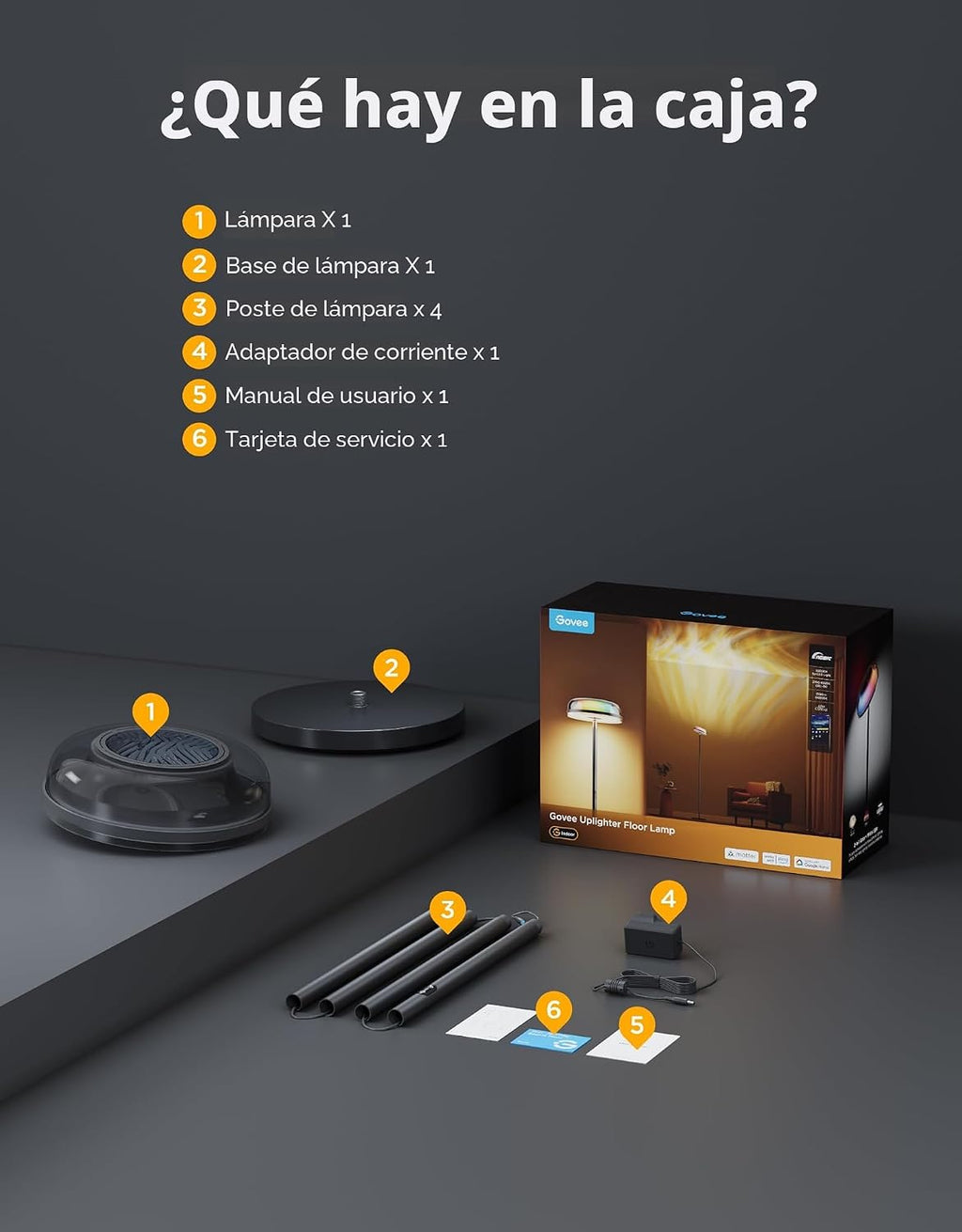 Govee Uplighter - Lámpara de pie para sala de estar, proyector de o...