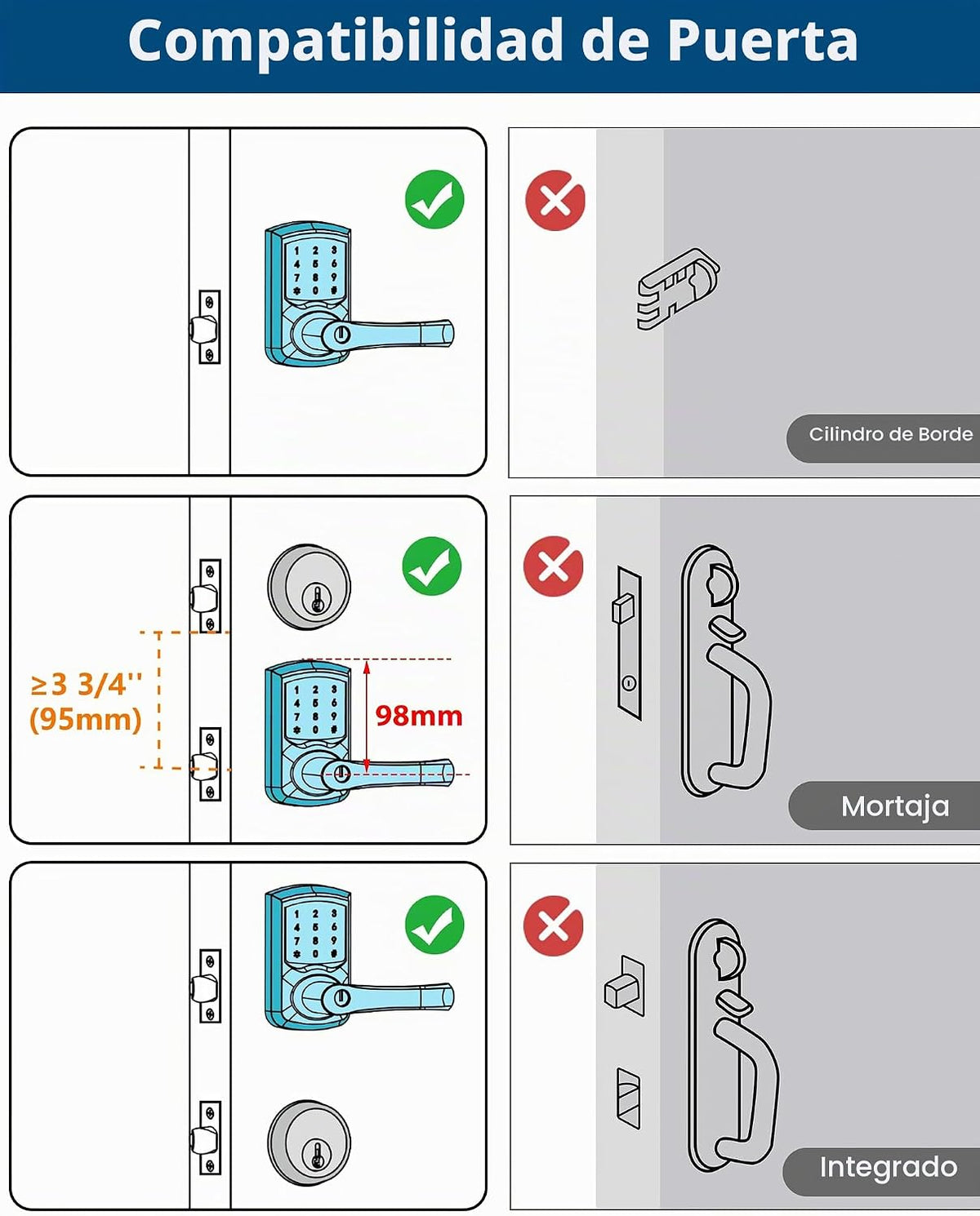 Cerradura de puerta de entrada sin llave con mango inteligente digi...