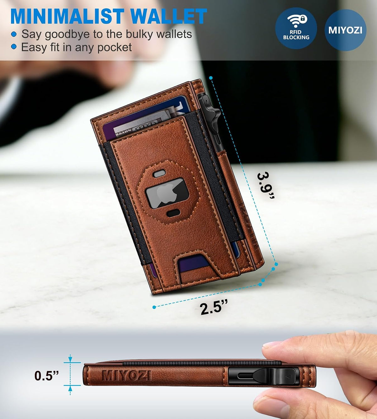 miyozi Billetera Airtag para hombres, delgada emergente porta tarje...