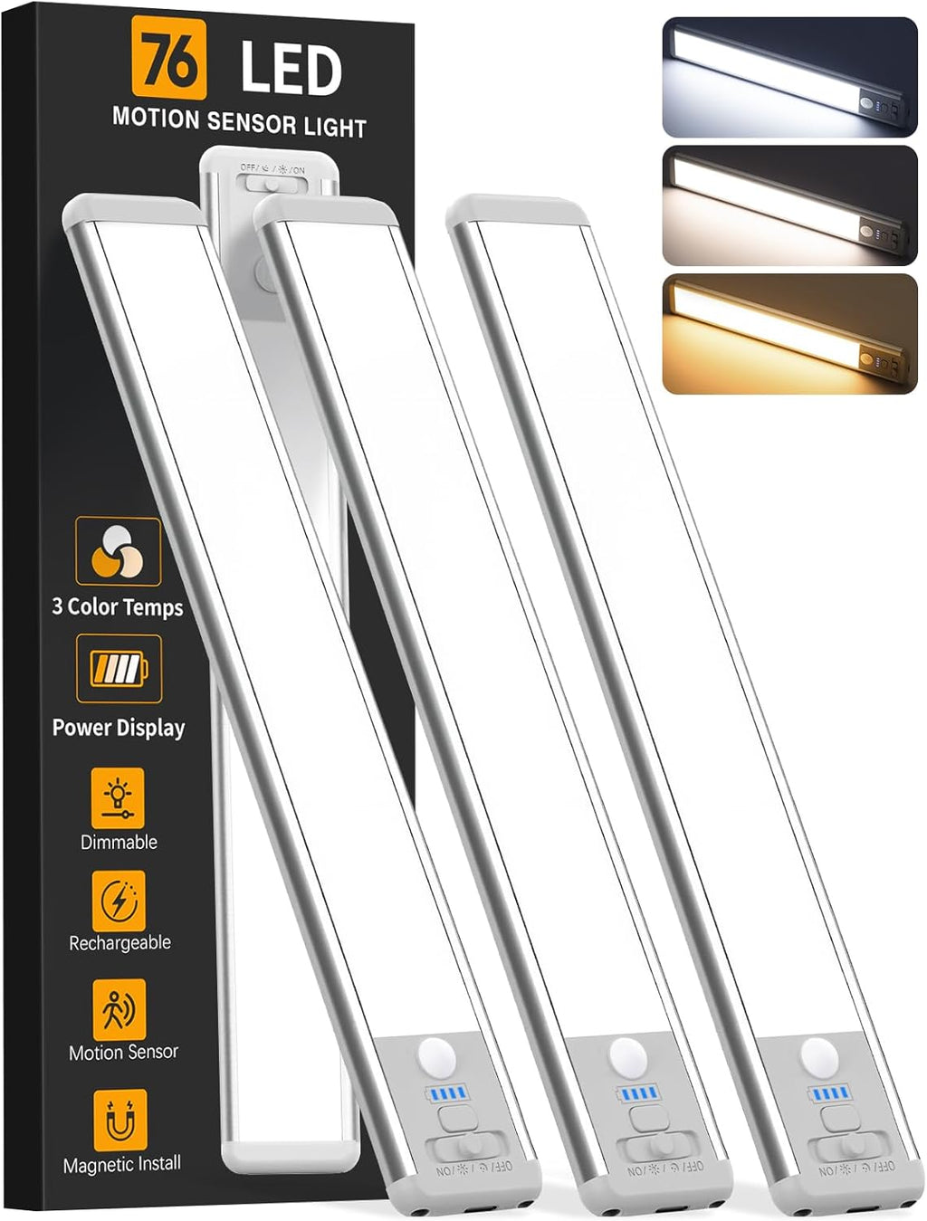 Iluminación inalámbrica para debajo del gabinete, luz recargable co...