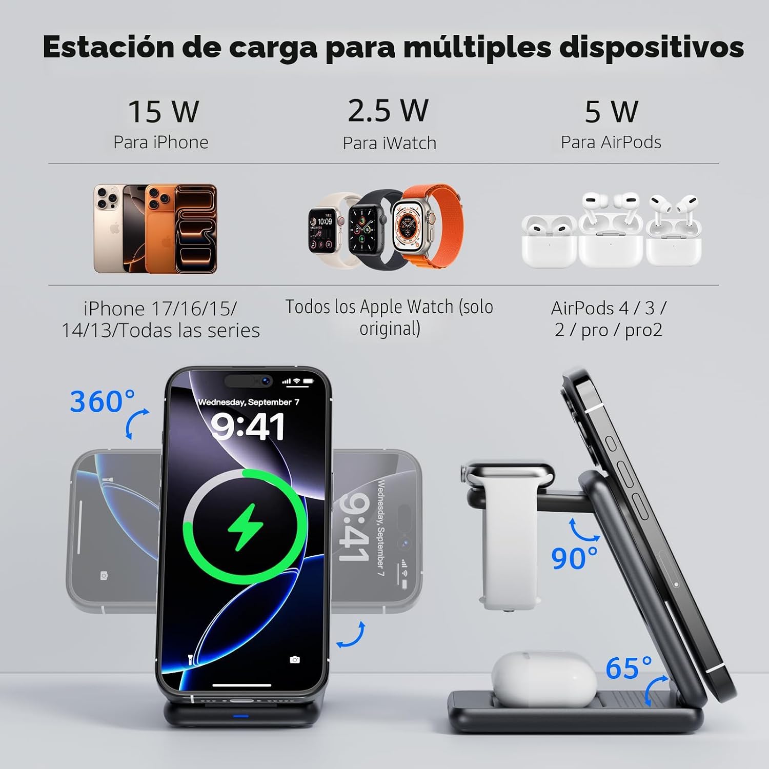Estación de carga 3 en 1 de Acer para iPhone, soporte de cargador i...