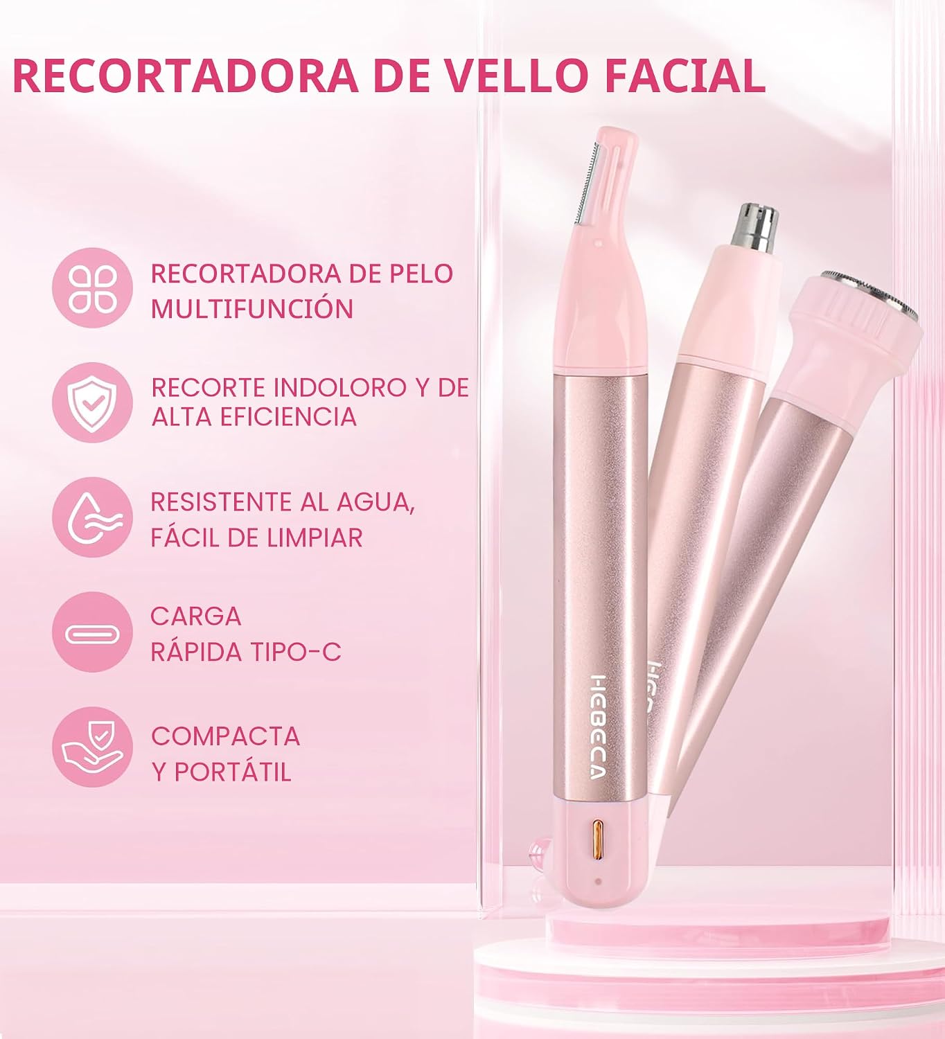 HEBECA Recortador de vello nasal para mujeres 3 en 1 Recortadores d...