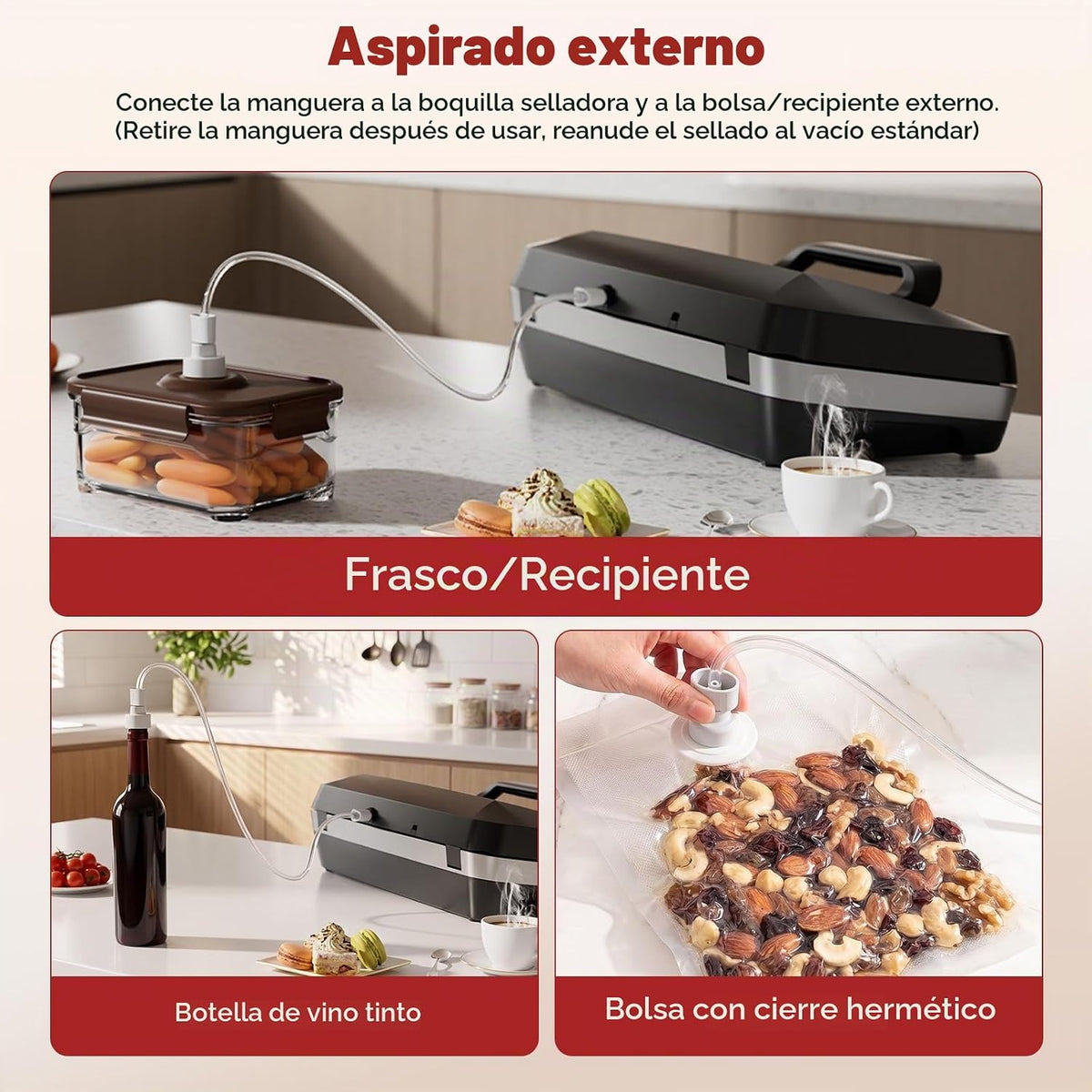 Máquina selladora al vacío, sellador de alimentos 230W 95KPa Cortad...