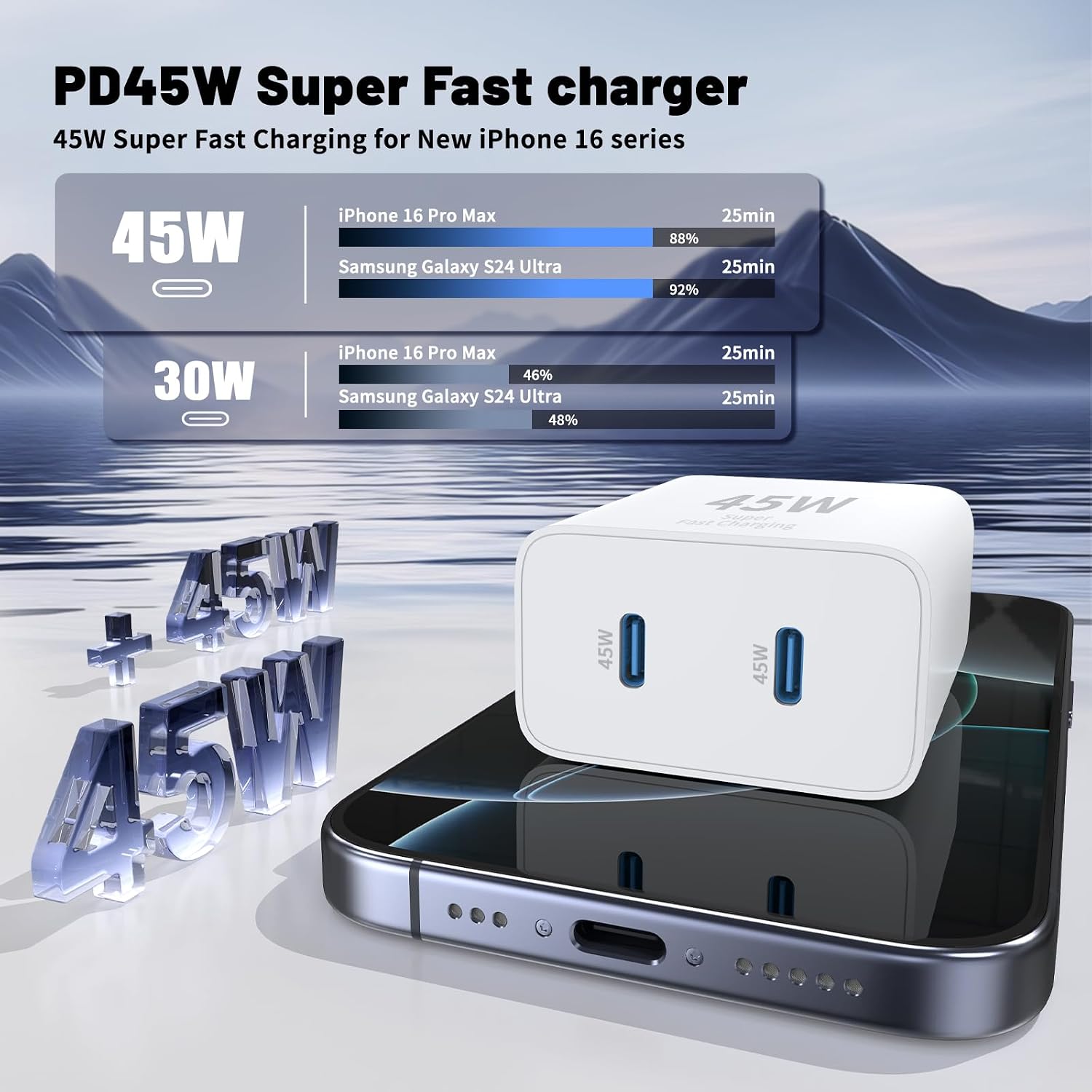 QZIIW Cargador para iPhone 17, 16, 15 Pro Max, carga rápida, 45 W,...