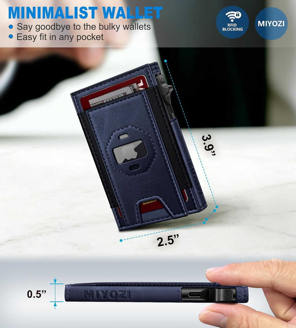 miyozi Billetera Airtag para hombres, delgada emergente porta tarje...