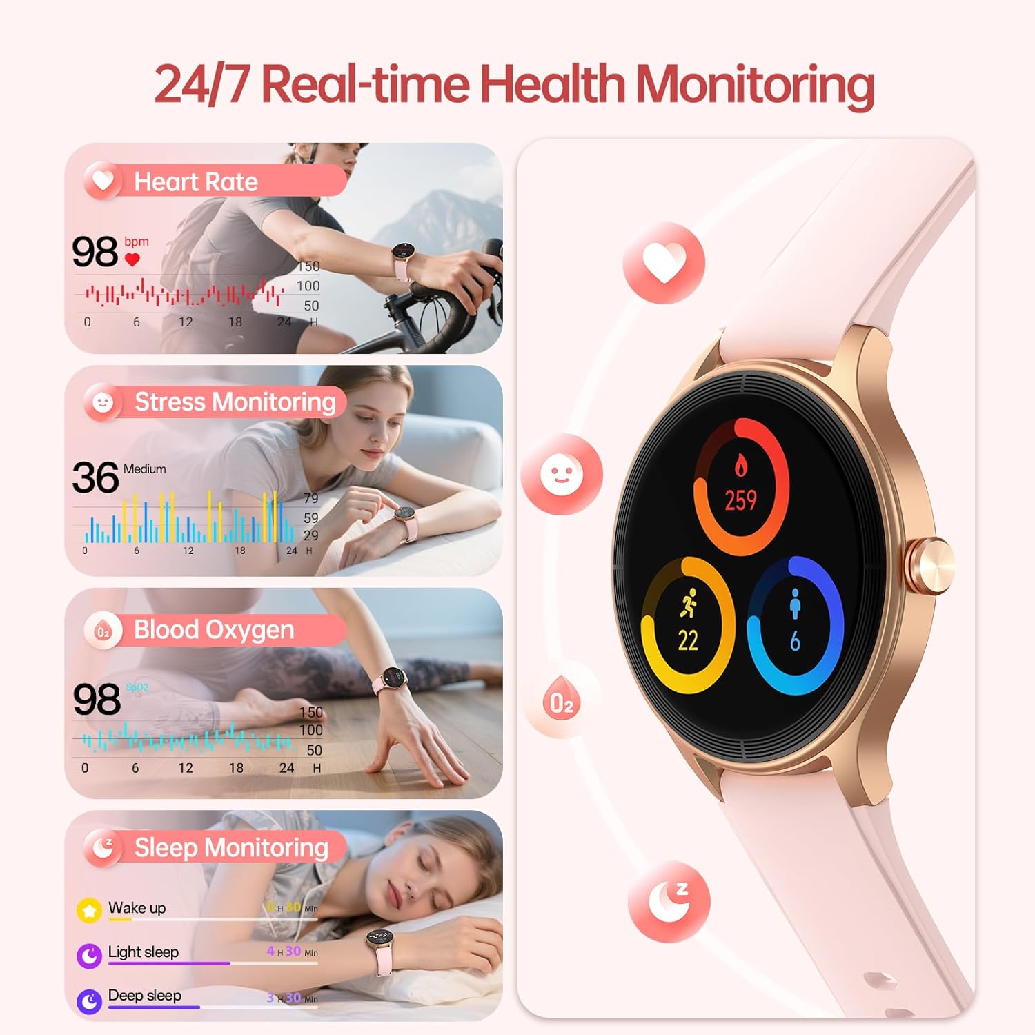 Woneligo Reloj inteligente, reloj AMOLED de fitness con pantalla tá...