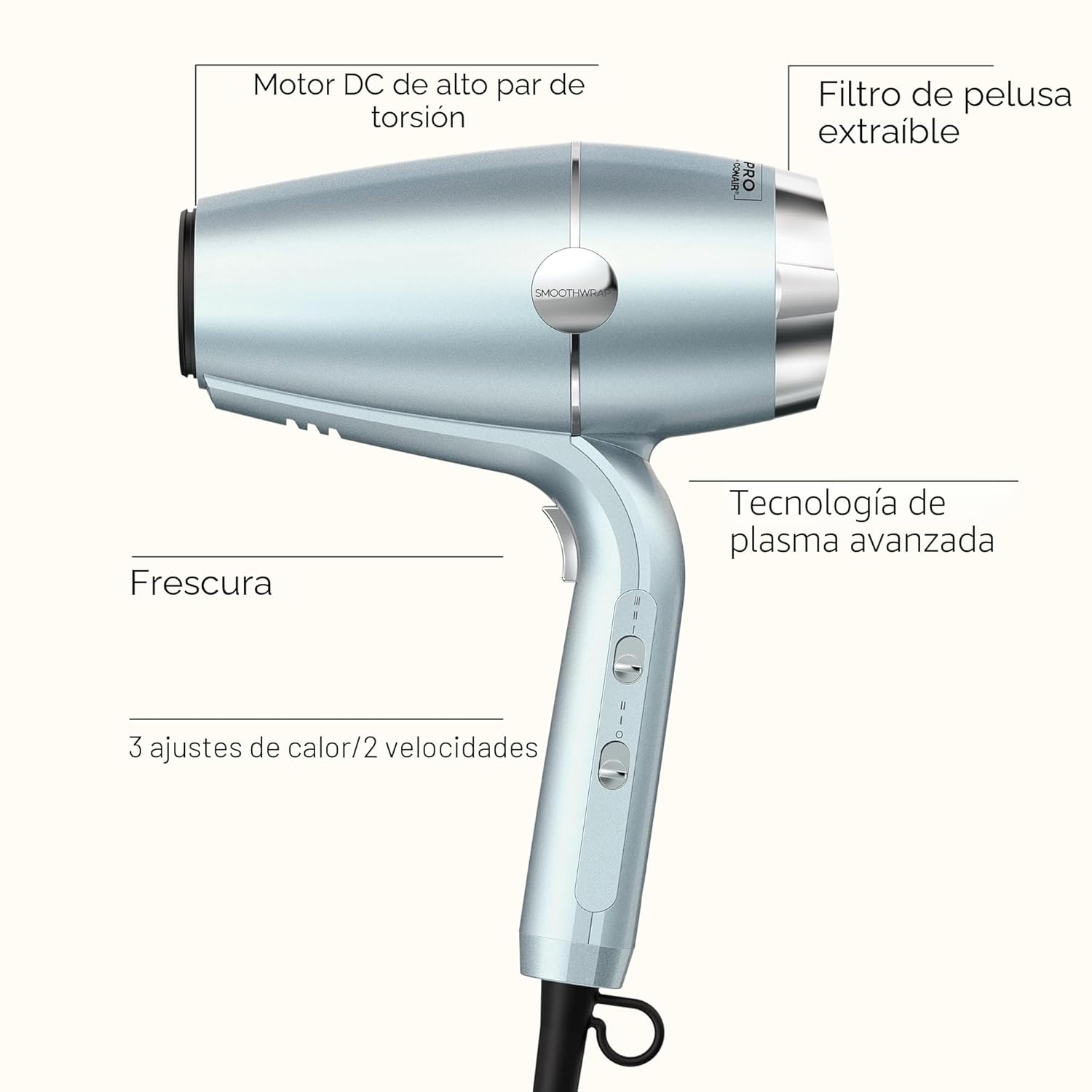 INFINITI PRO CONAIR SmoothWrap Secador de Cabello, Secador con Acce...