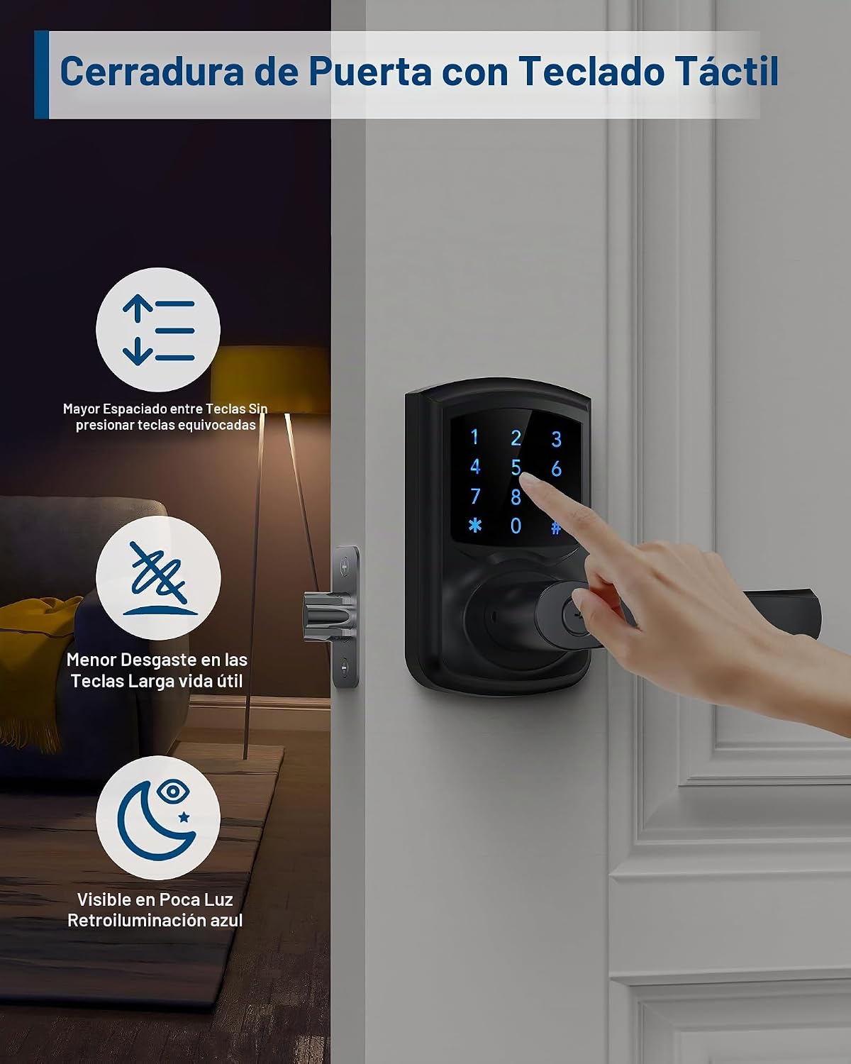 Cerradura de puerta de entrada sin llave con mango inteligente digi...