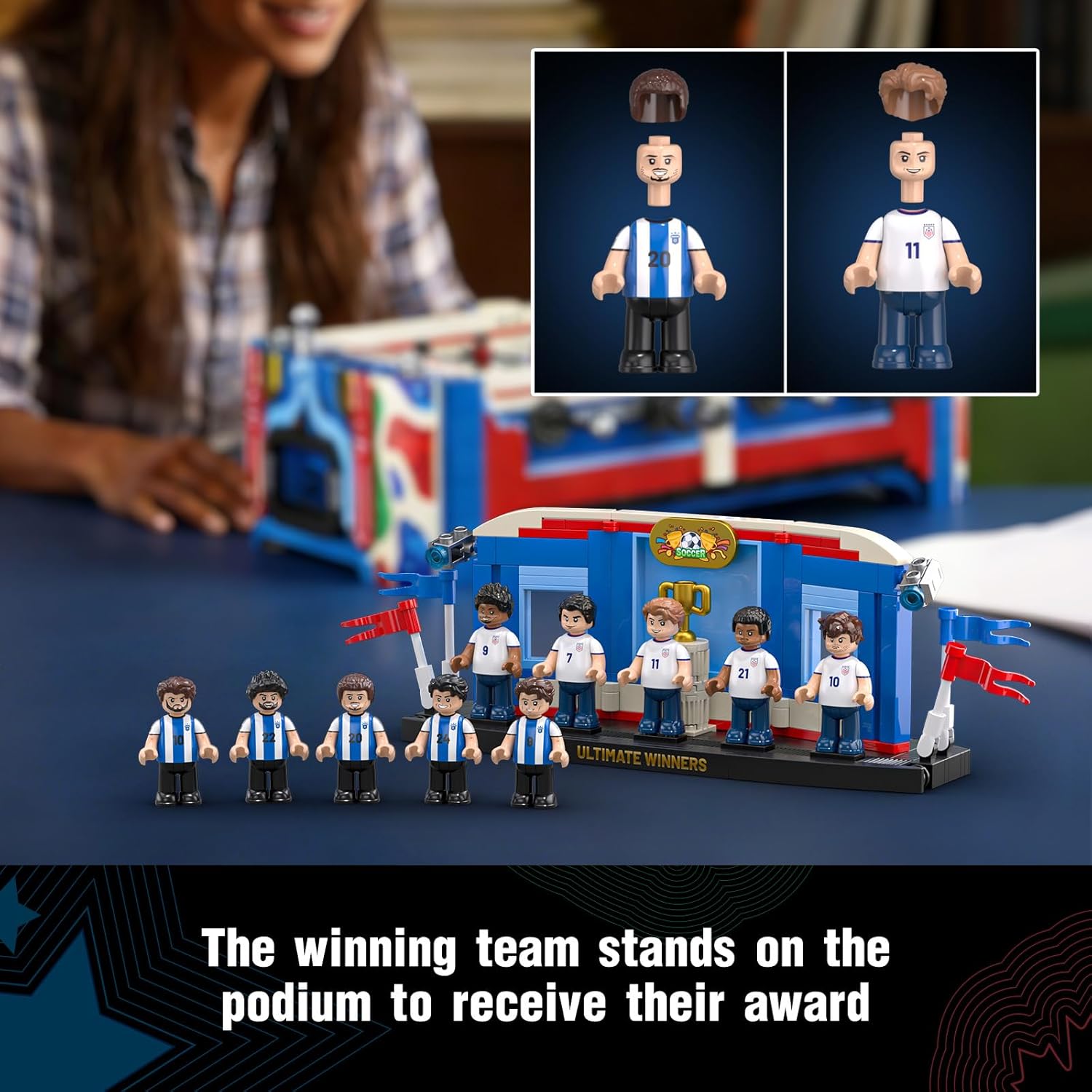 Tweandar Soccer Match Trophy Juego de construcción de mesa de fútbo...