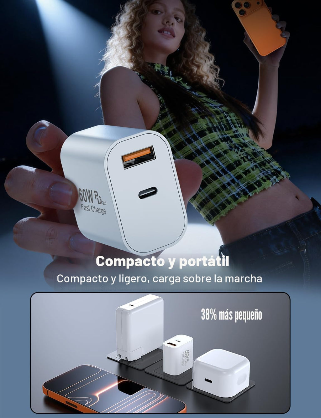 deloni Cargador rápido USB C de 60 W para iPhone 17\/16\/15 Pro Max...