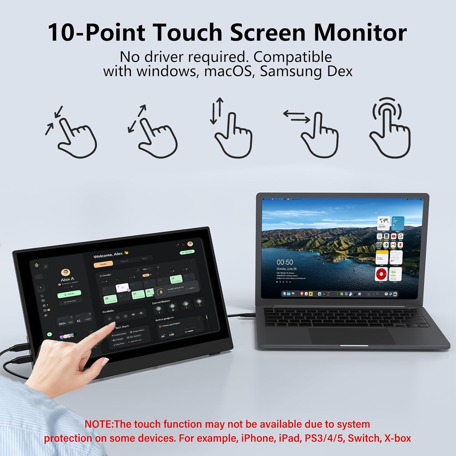 InnoView Monitor portátil con pantalla táctil de 15.6 pulgadas, 108...