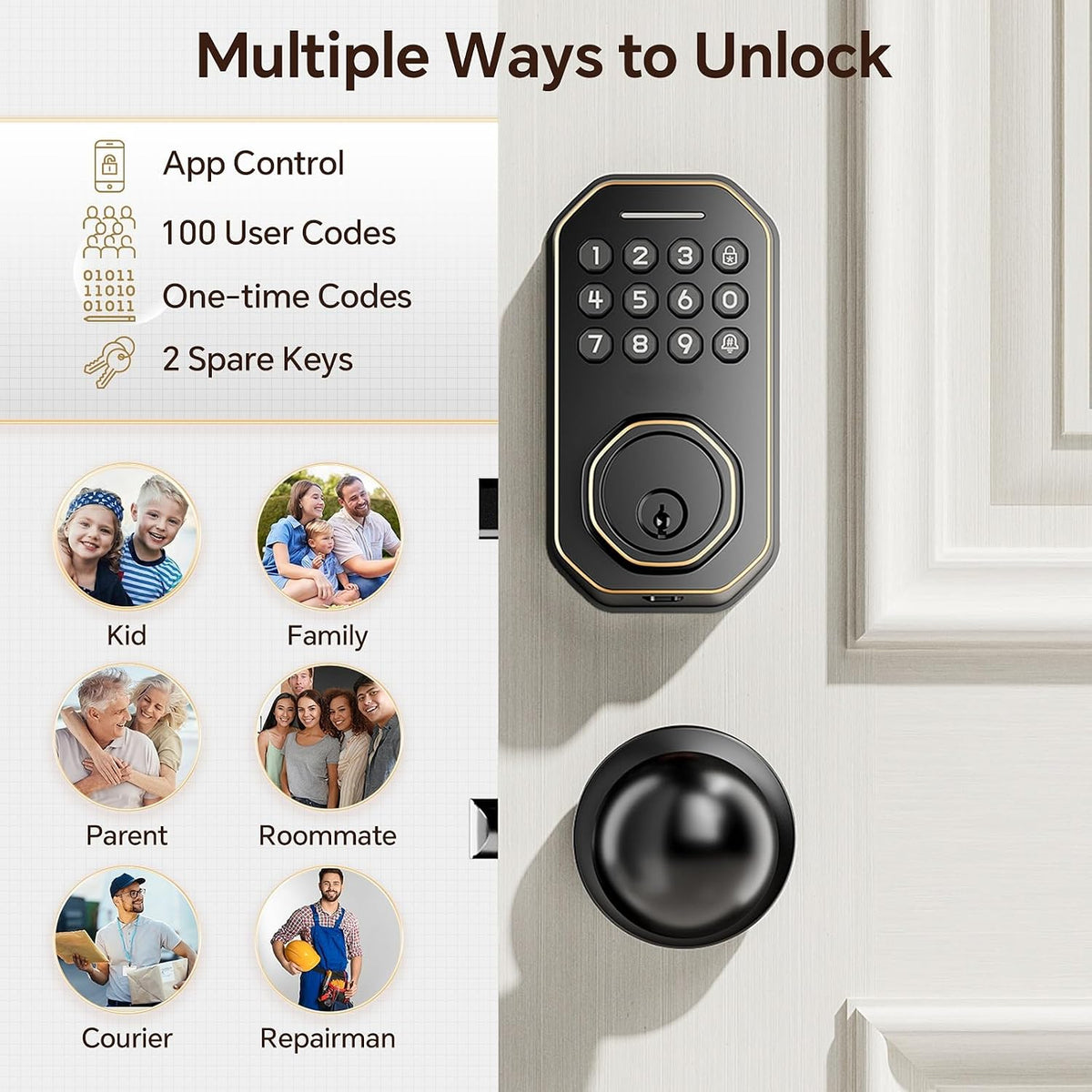 Ulecoce SL02A Cerradura de puerta de entrada sin llave con juego de...