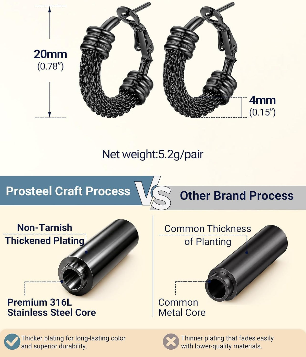 PROSTEEL 12\/16\/24\/32\/40 Pulgadas Aretes de Aro Gruesos para Muj...