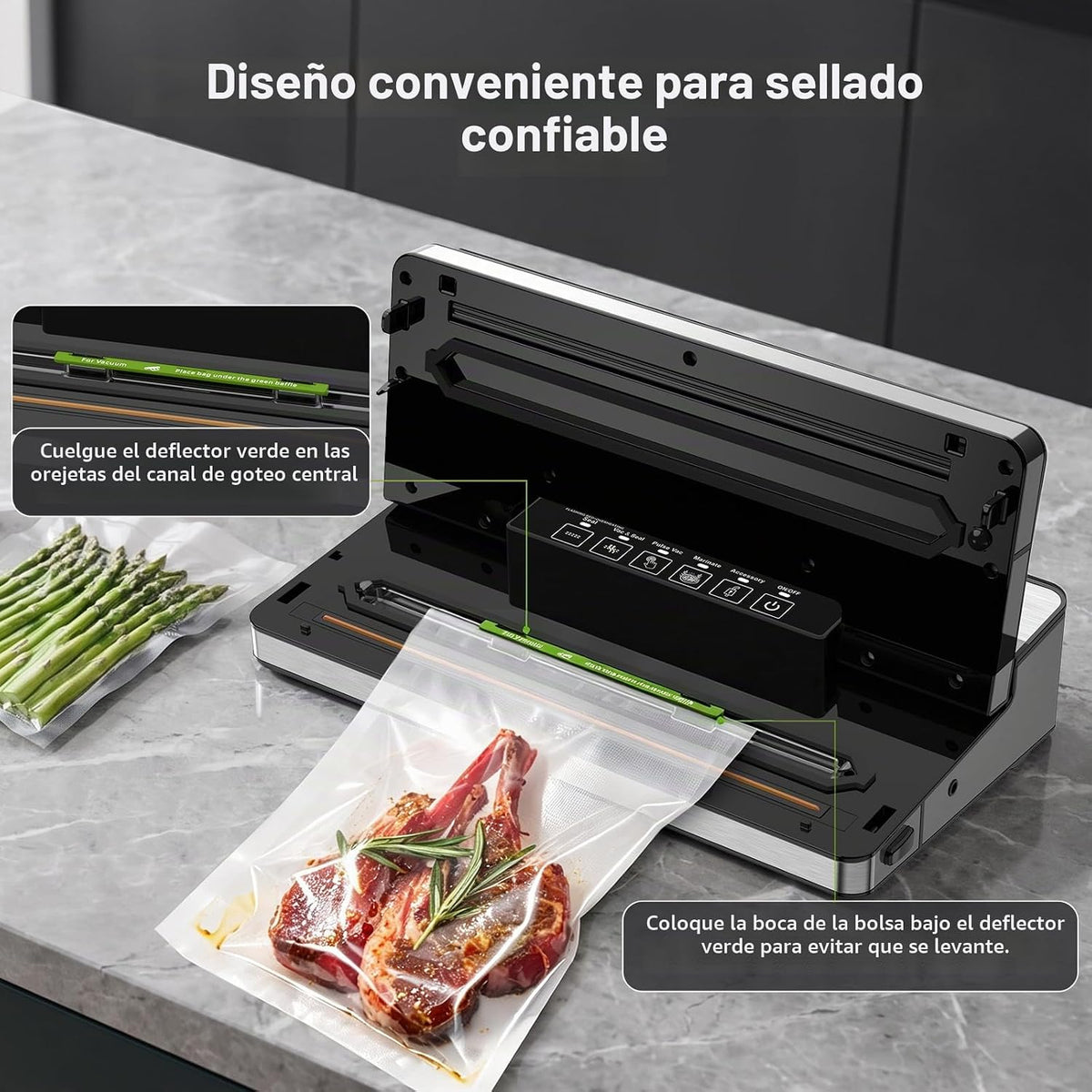 Bonsenkitchen Máquina selladora al vacío,80 kPa Potente Succión,Pla...