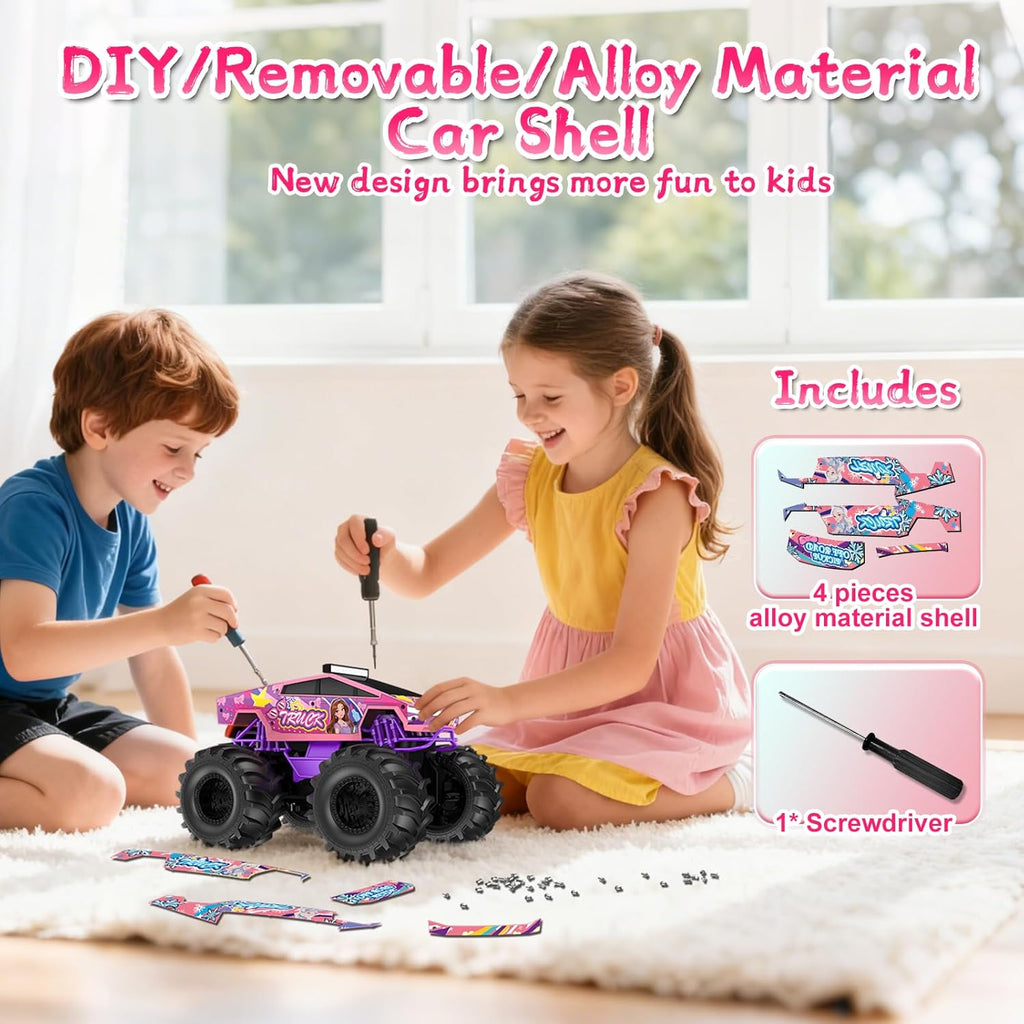 Auto de control remoto anfibio, camión monstruo rosa 1:18, juguetes...