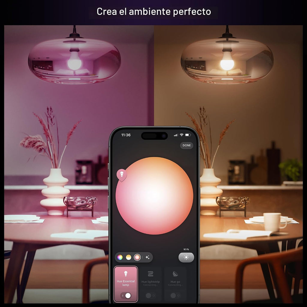 Philips Hue Essential - Bombilla LED inteligente A19, ambiente blan...
