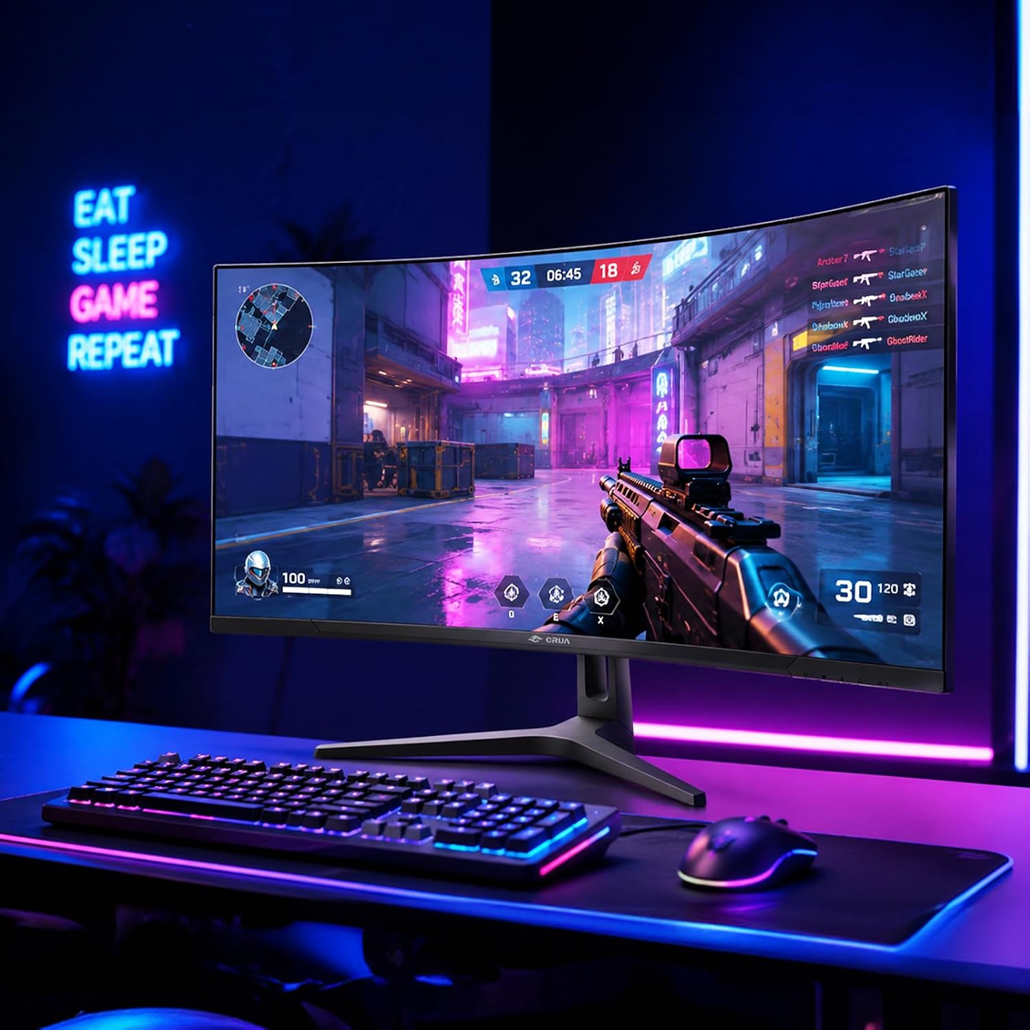 CRUA Monitor curvo para juegos de 34 pulgadas, 144 Hz\/165Hz WQHD 3...
