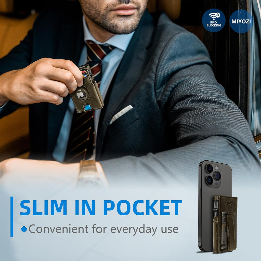 Miyozi - Billetera Airtag para hombre, con clip de dinero, estuche...
