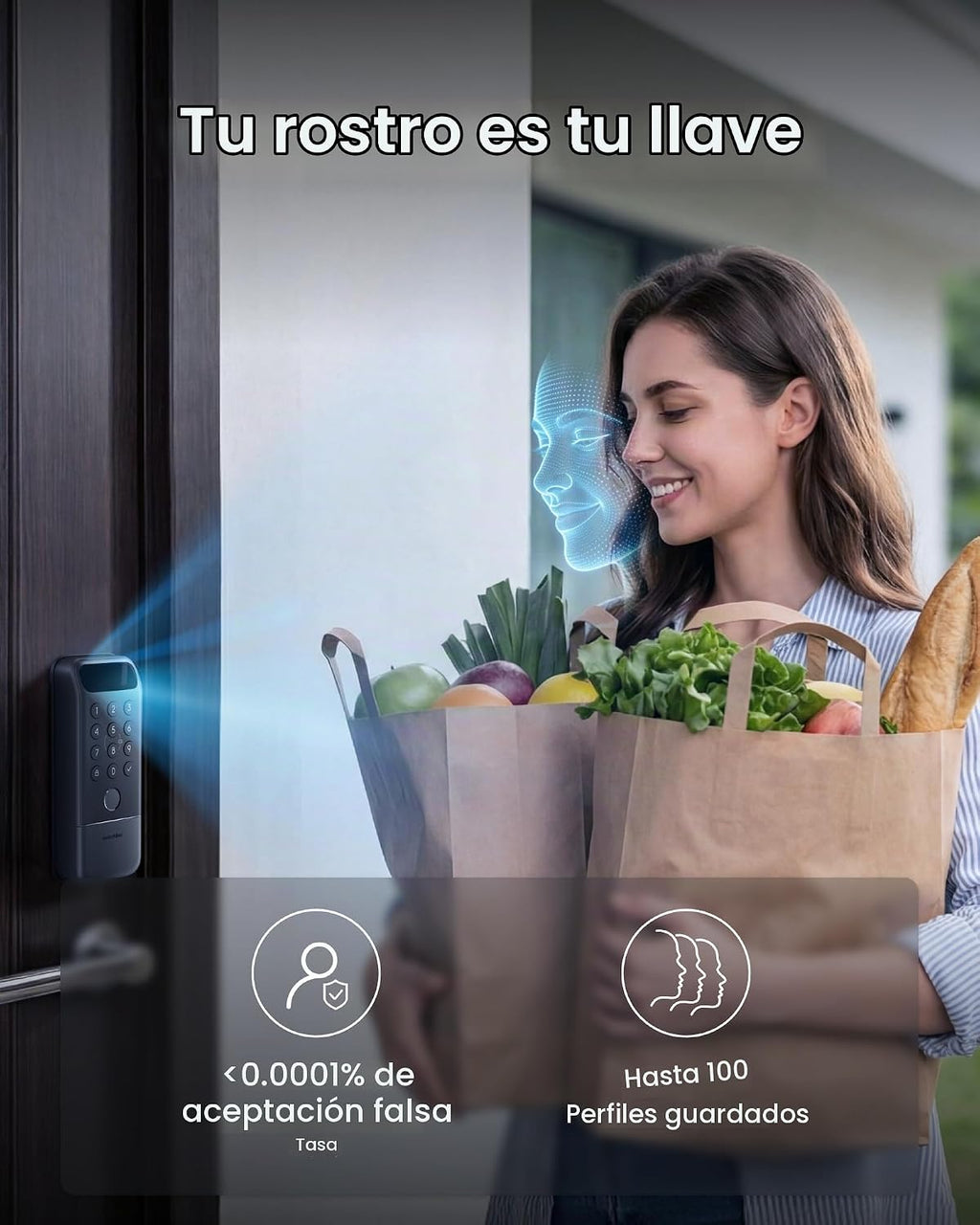 SwitchBot Lock Vision Pro + paquete de timbre de video, cara 3D, ce...