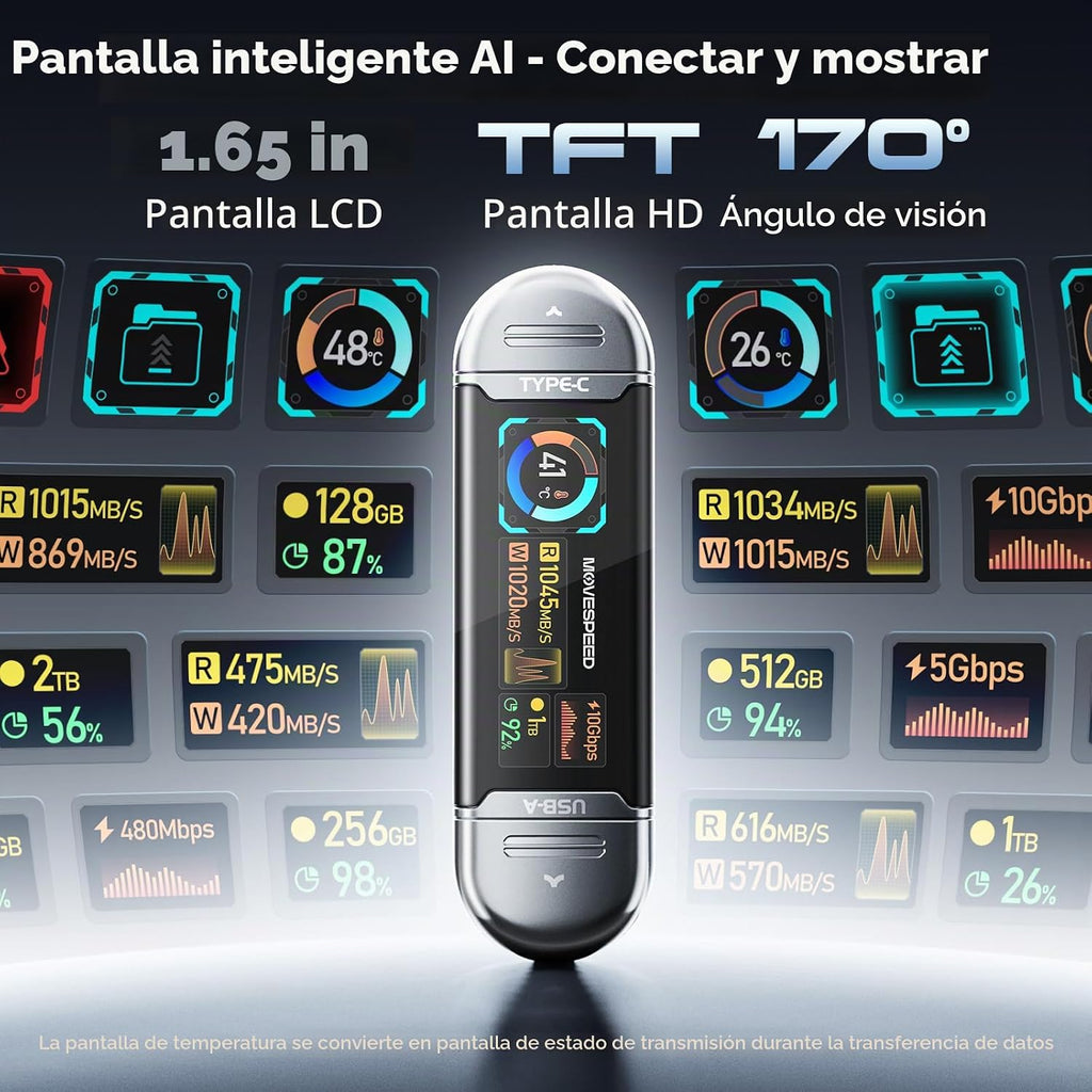 MOVE SPEED Unidades de estado sólido de 1TB con pantalla inteligent...