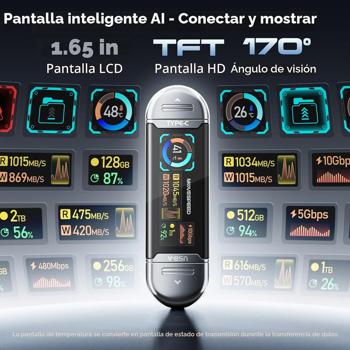 MOVE SPEED Unidades de estado sólido de 1TB con pantalla inteligent...