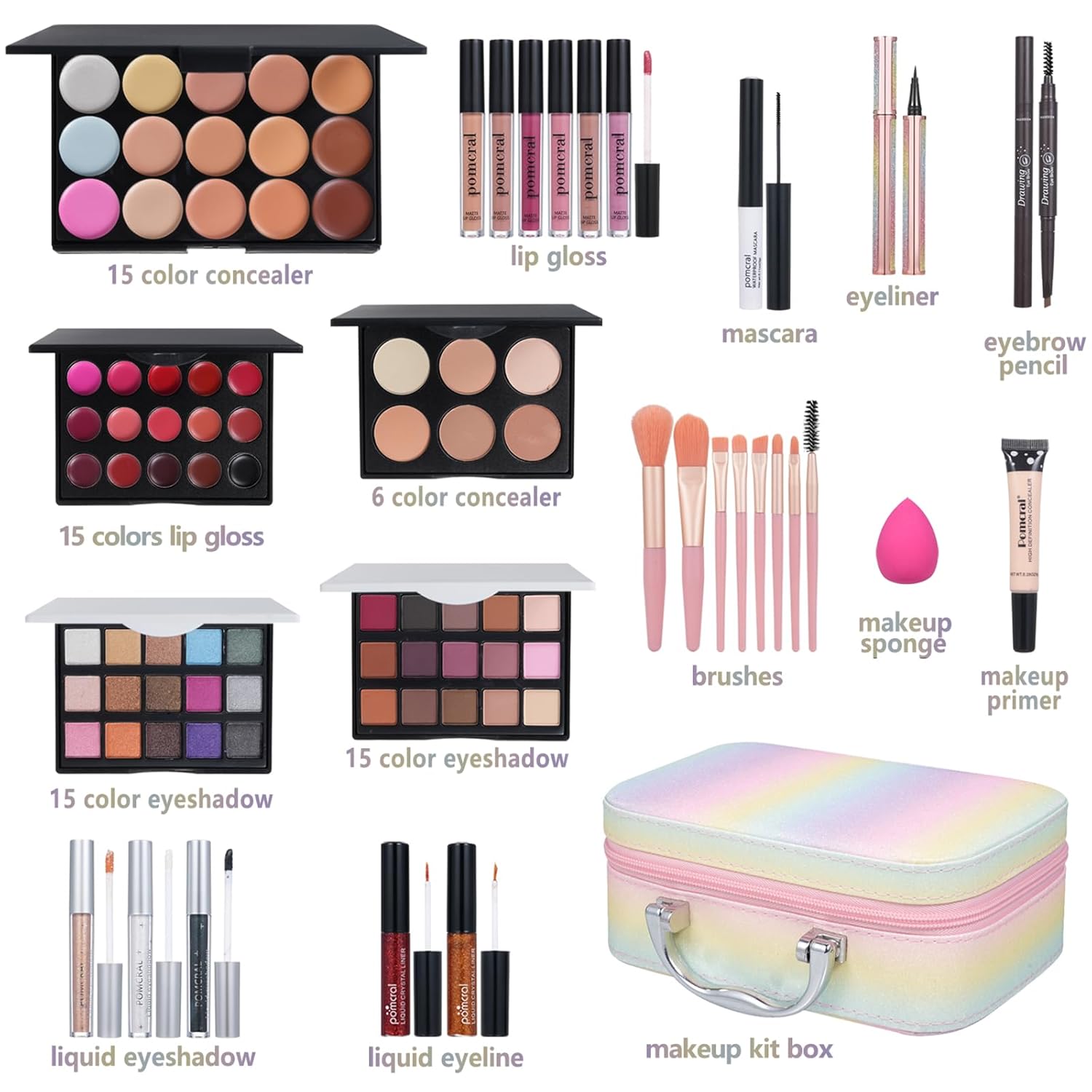 Pomcral Kit de maquillaje todo en uno, juego de maquillaje para ado...