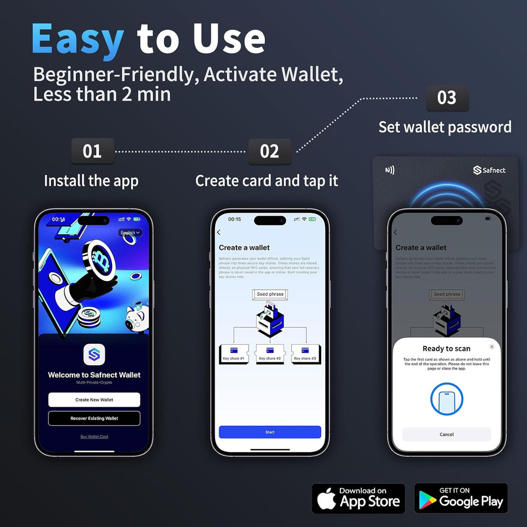 Safnect NFC Crypto Hardware Wallet \u2013 3 tarjetas de reserva sin...