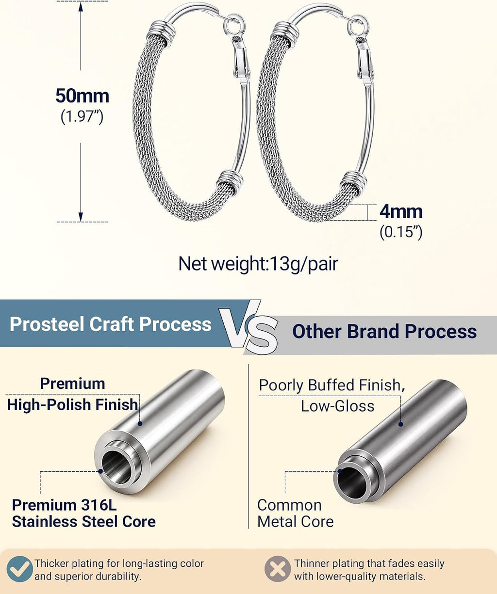 PROSTEEL 12\/16\/24\/32\/40 Pulgadas Aretes de Aro Gruesos para Muj...