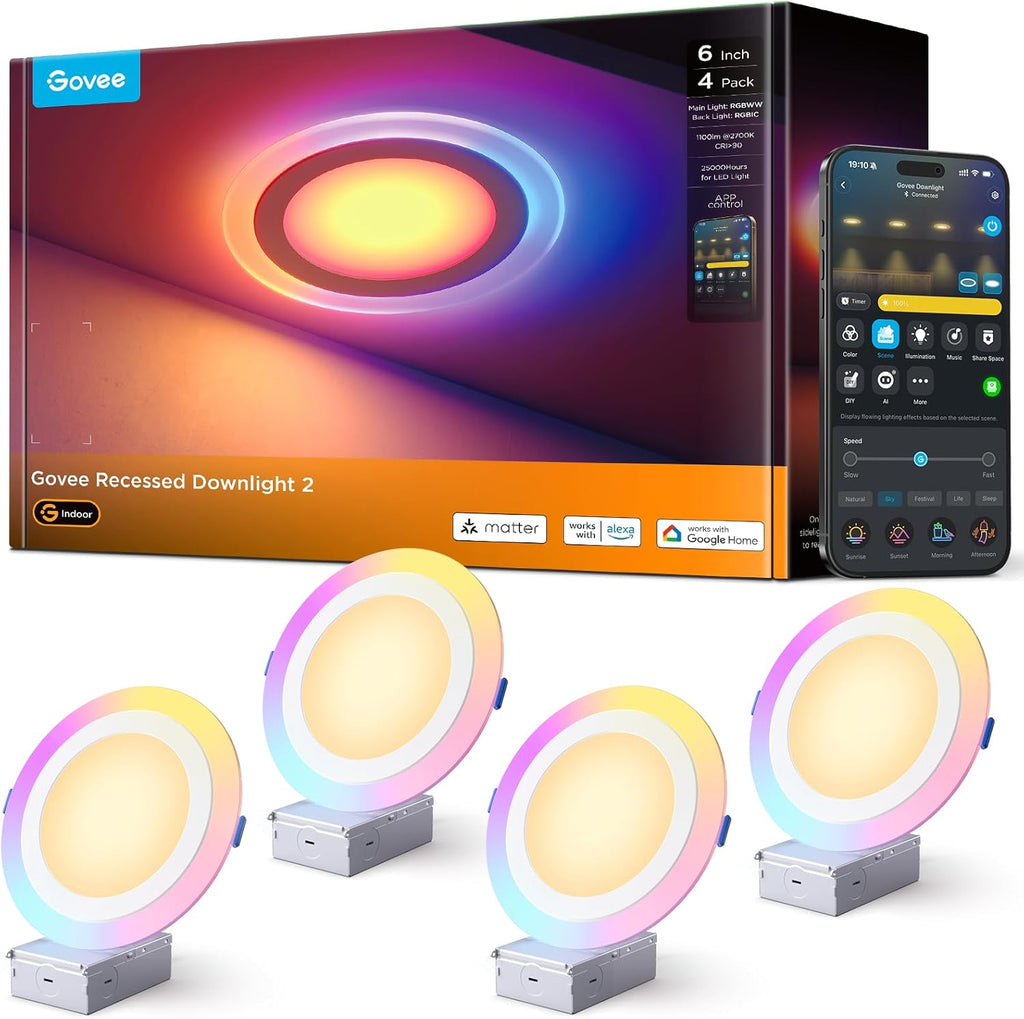 Govee Matter RGBIC - Iluminación empotrable inteligente de 6 pulgad...
