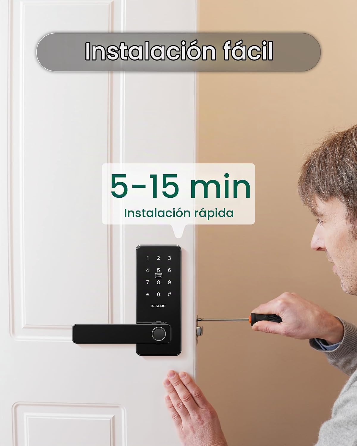 DESLOC Cerradura inteligente de huellas dactilares B200L con manija...