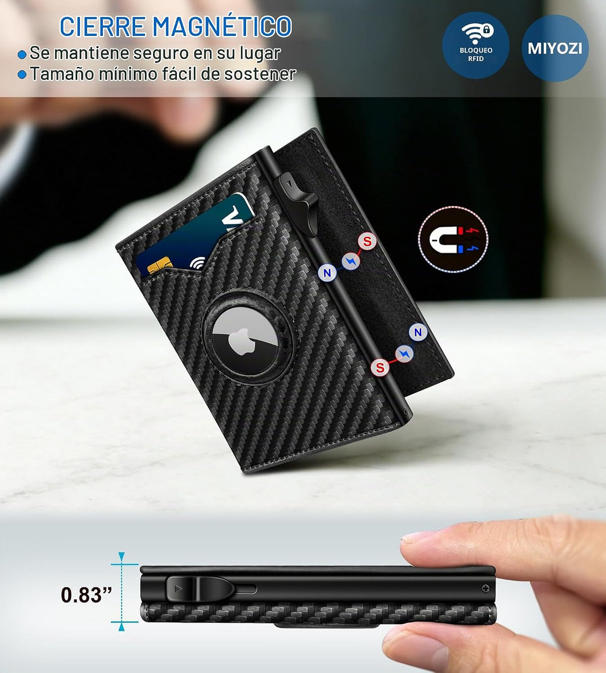 miyozi Billetera para Airtag para hombre, con bolsillo para efectiv...