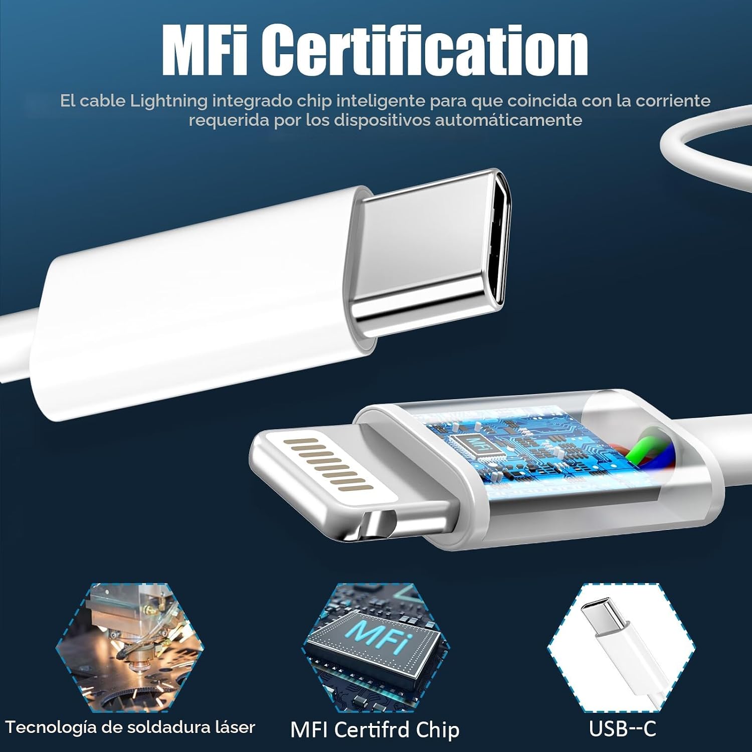 Cargador de carga rápida para iPhone 14, 13, 12, 11 [certificado MF...