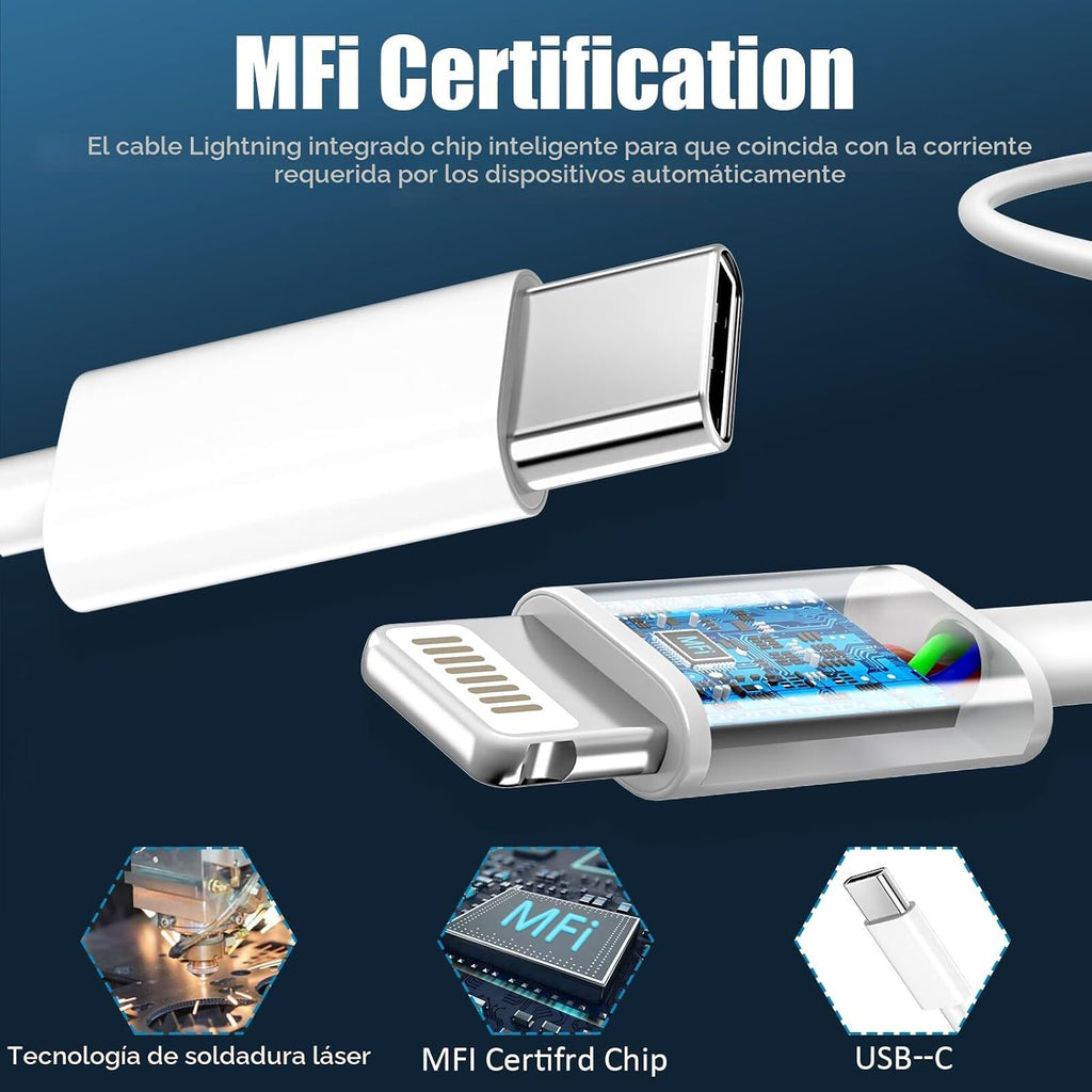 Cargador de carga rápida para iPhone 14, 13, 12, 11 [certificado MF...