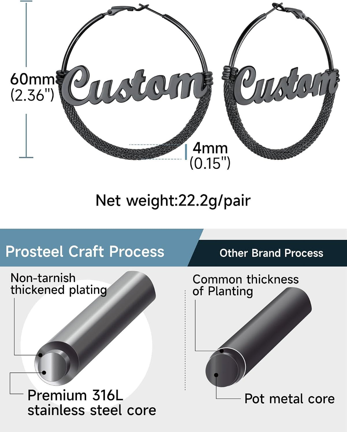 PROSTEEL 12\/16\/24\/32\/40 Pulgadas Aretes de Aro Gruesos para Muj...