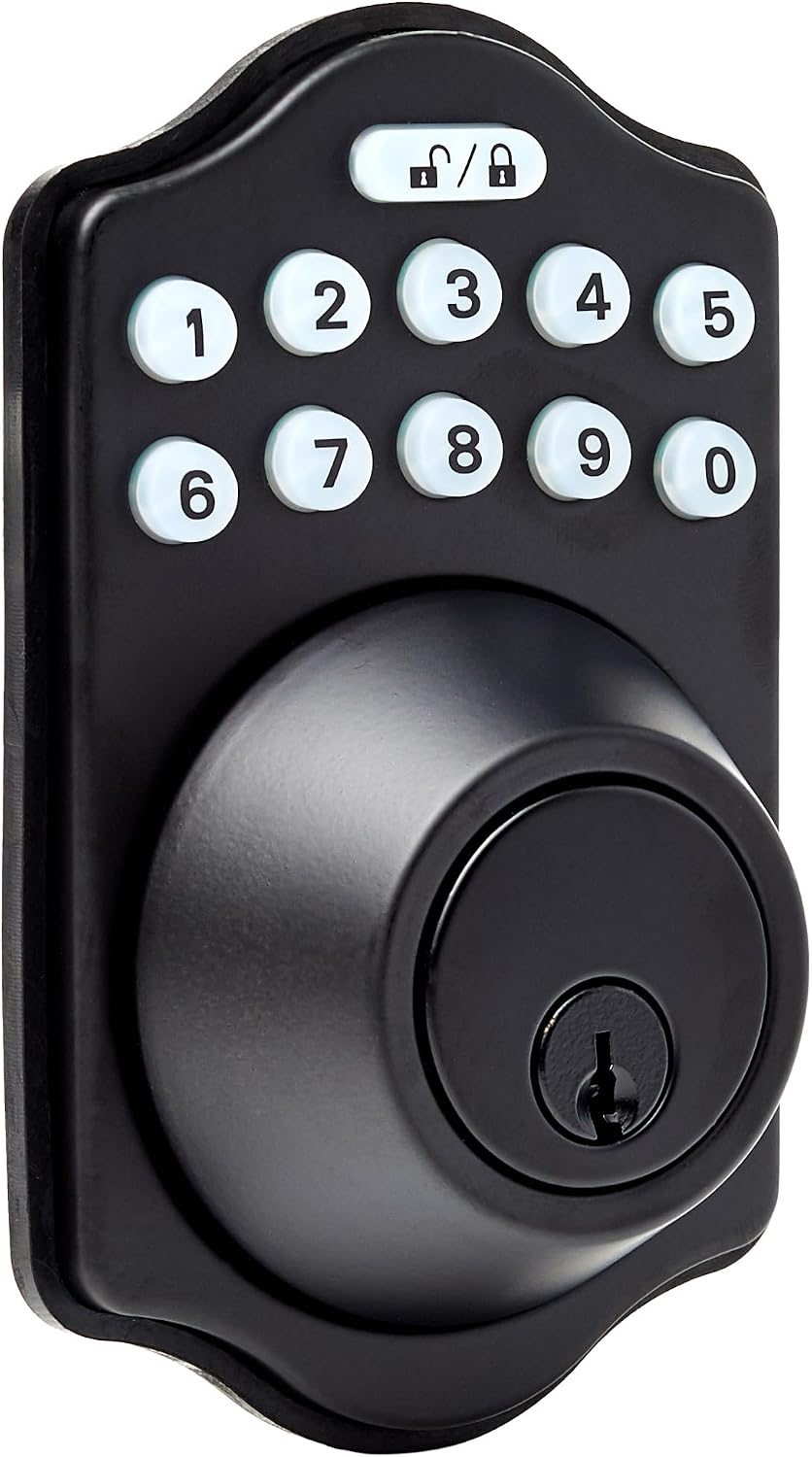 Amazon Basics Cerradura de puerta con teclado electrónico con bloqu...
