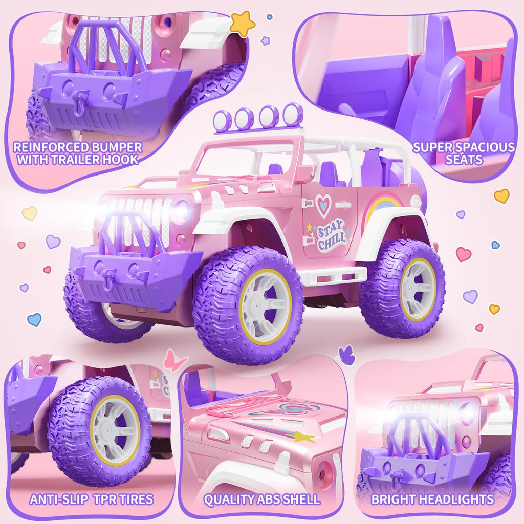 DEERC Coche de control remoto rosa para niñas con niebla y vapor y...