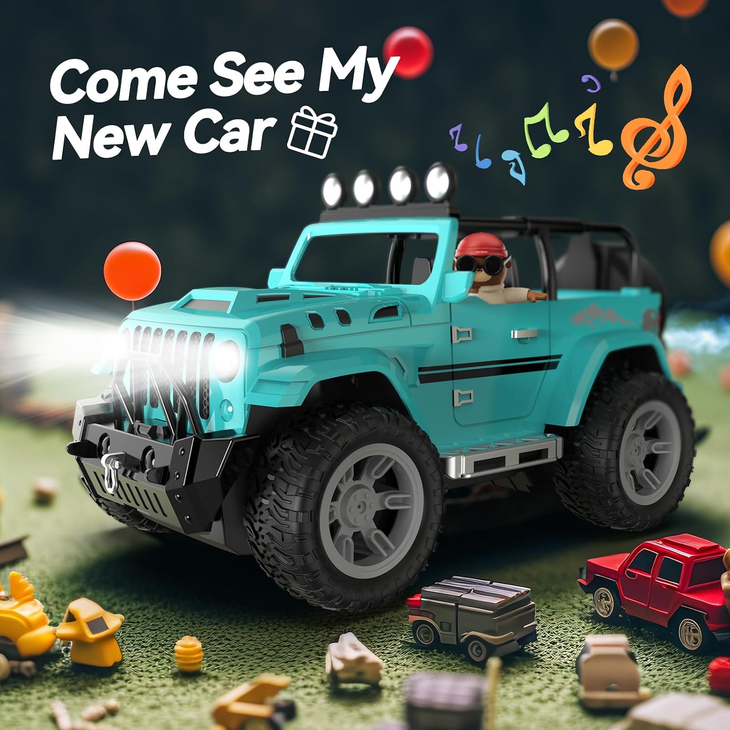 DEERC Coche de Control Remoto con Neblina y Música, Camión de Contr...