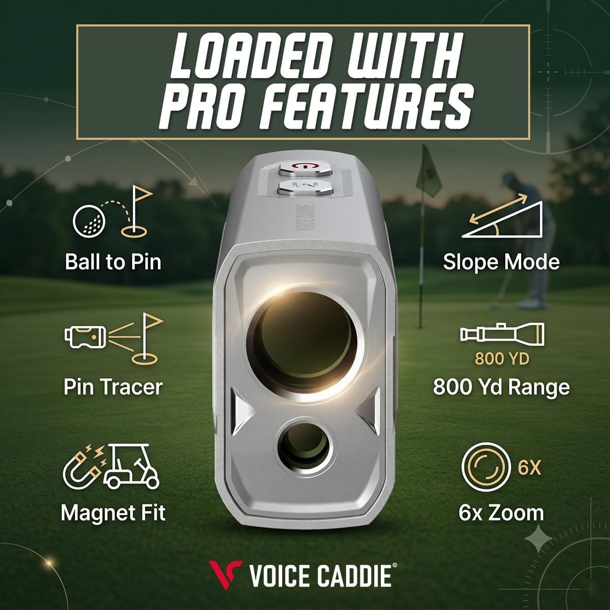 Voice Caddie Telémetro de golf láser EL3 con modo bola a pasador, p...