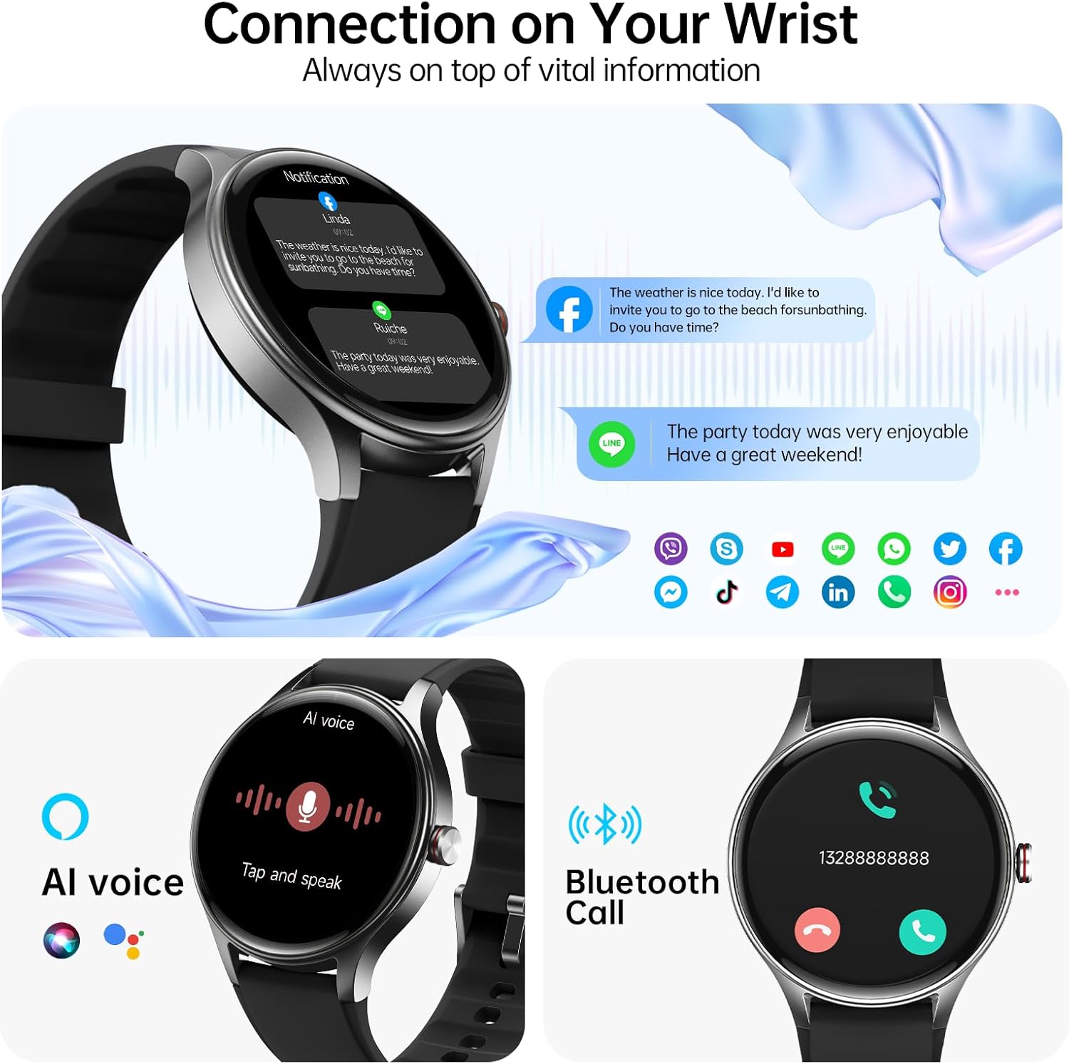 Woneligo Relojes inteligentes para hombres y mujeres, reloj AMOLED...