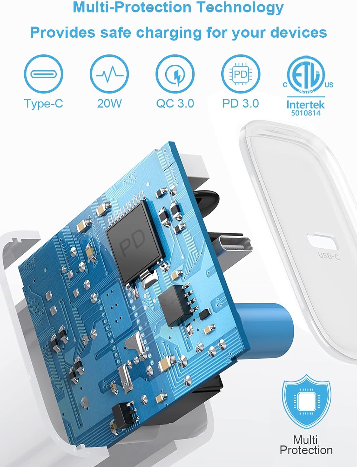 Cargador rápido para iPhone, 3+3 unidades, cargador de pared USB C...