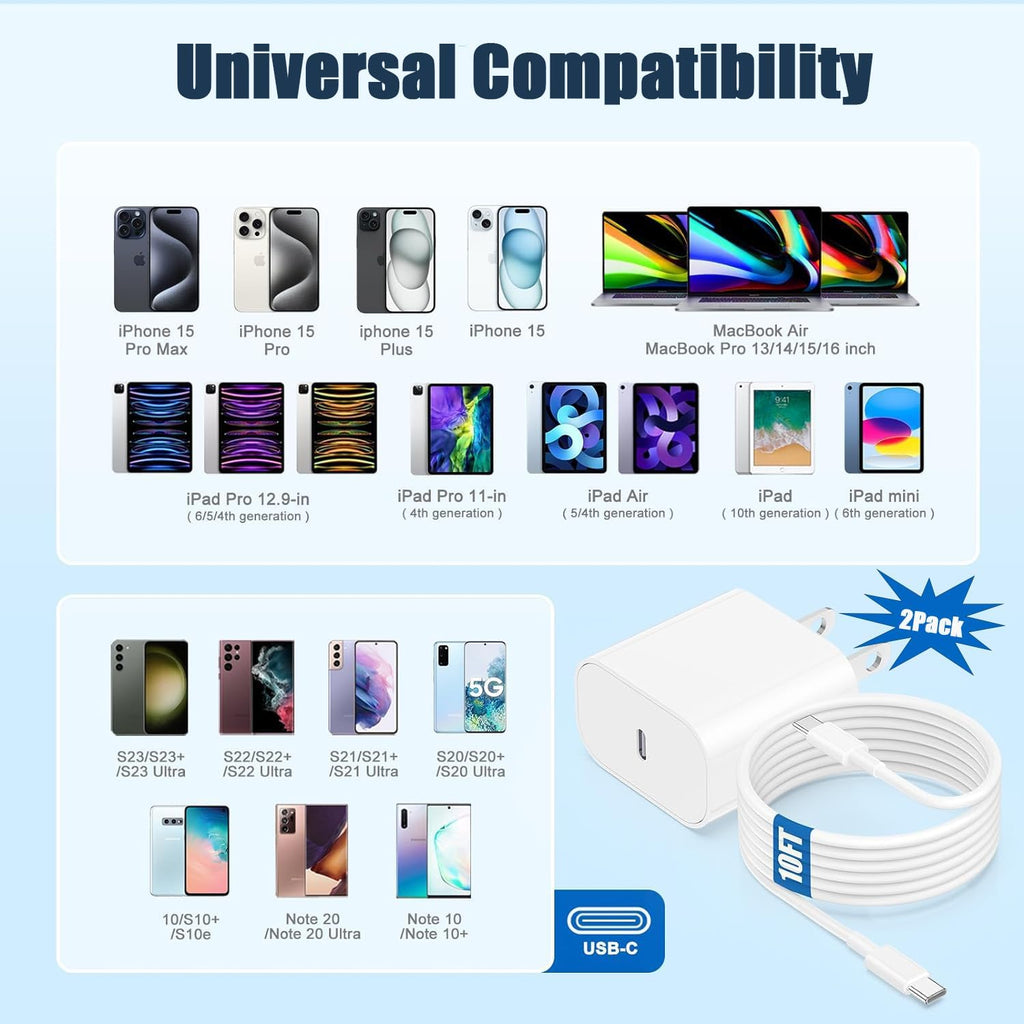 Cargador para iPhone 17\/16\/15 de carga rápida, paquete de 2 cable...