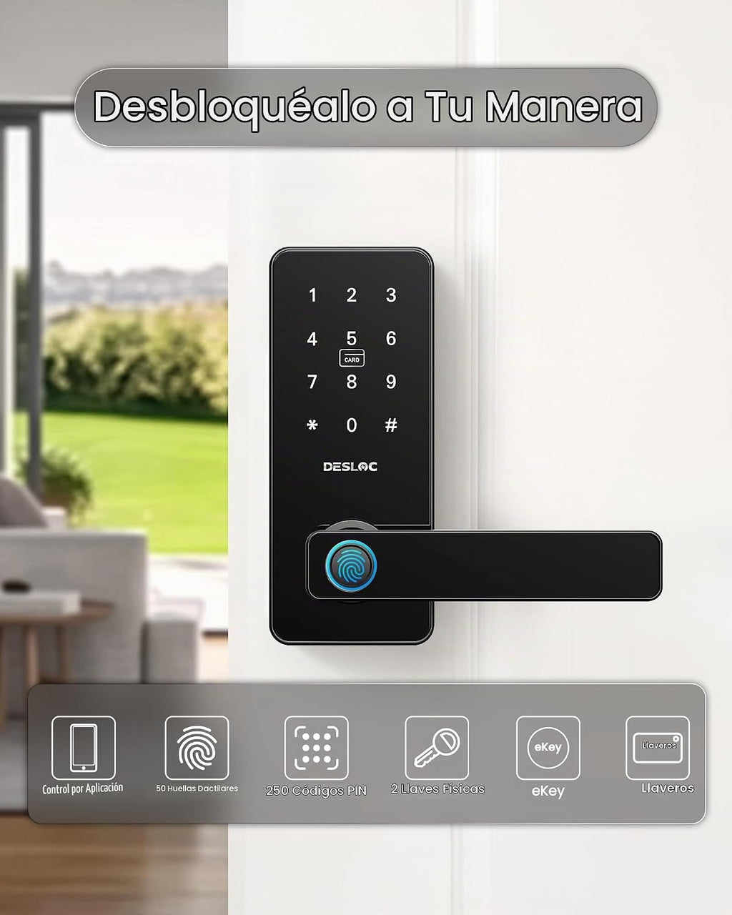DESLOC Cerradura inteligente de huellas dactilares B200L con manija...