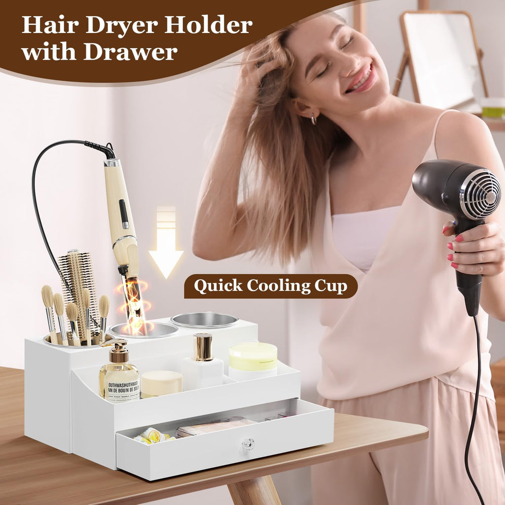 GFWARE Soporte acrílico para secador de pelo con cajón, organizador...