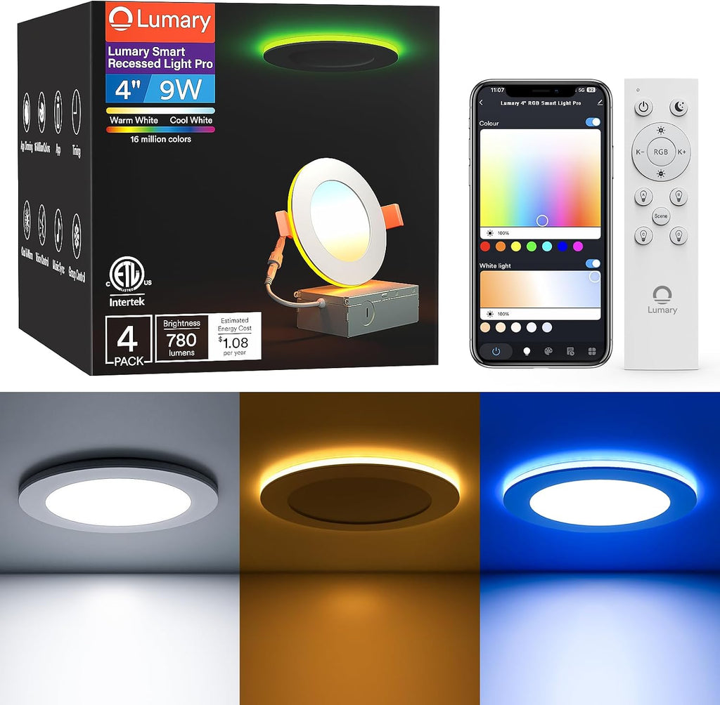 Iluminación empotrable inteligente Lumary Pro de 4 pulgadas con ani...
