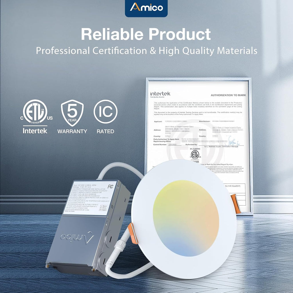 Amico ETL&amp;FCC - Paquete de 12 luces LED ultrafinas empotrables...