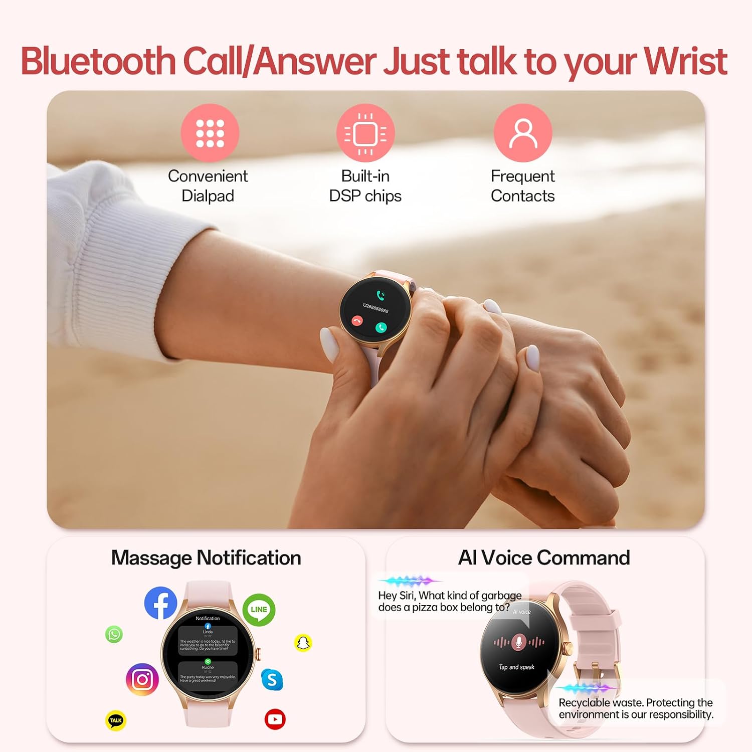 Woneligo Reloj inteligente, reloj AMOLED de fitness con pantalla tá...
