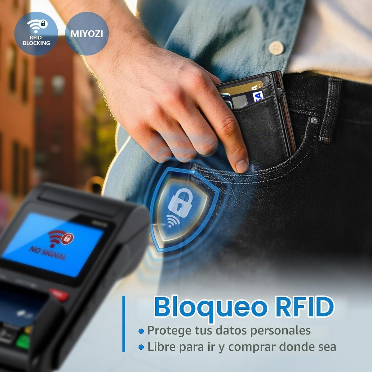 miyozi Cartera para hombre, tarjetero desplegable con bloqueo RFID,...