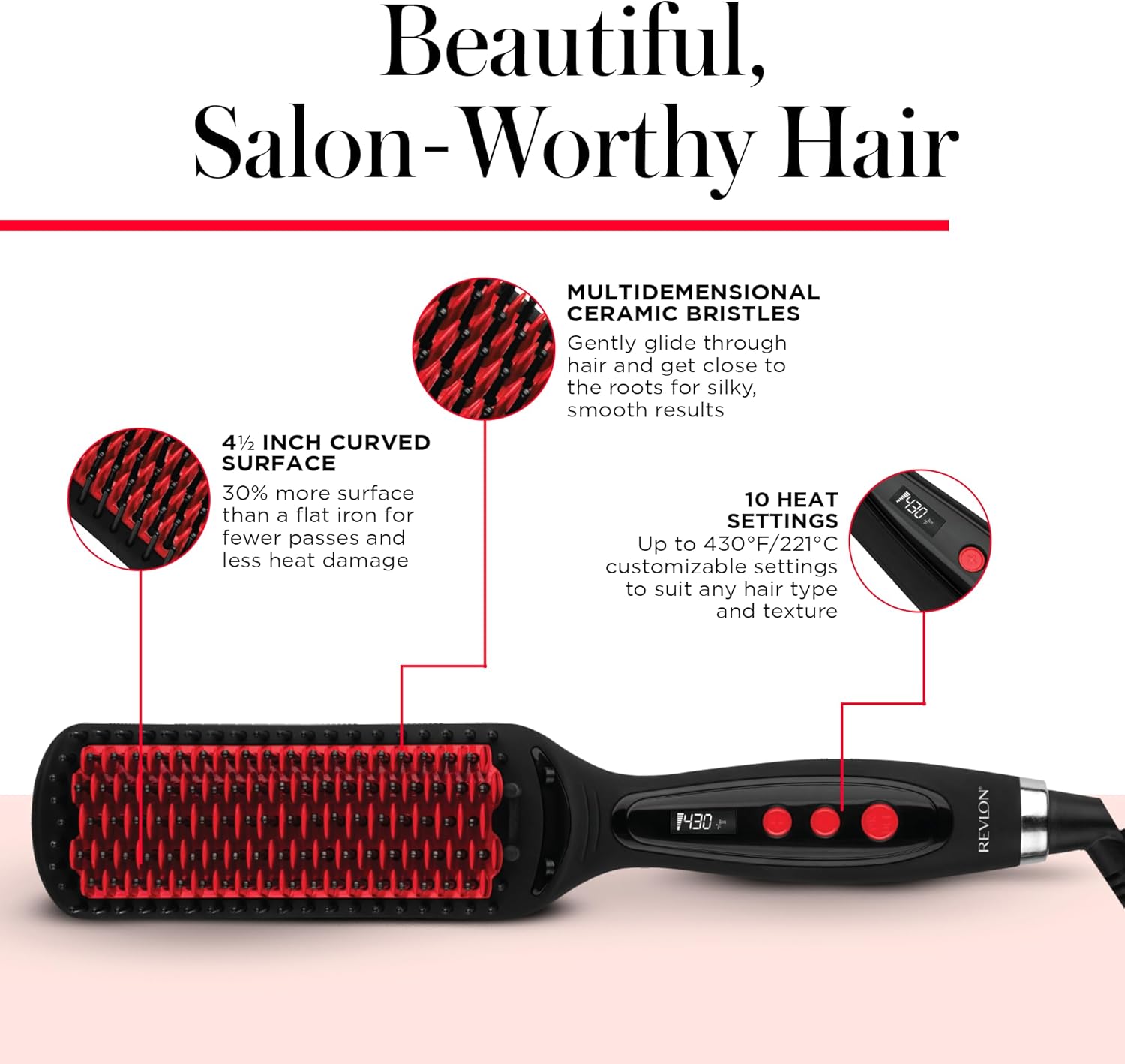 REVLON SmoothStay XL Alisador de Cabello - Cepillo Alisador con Cal...