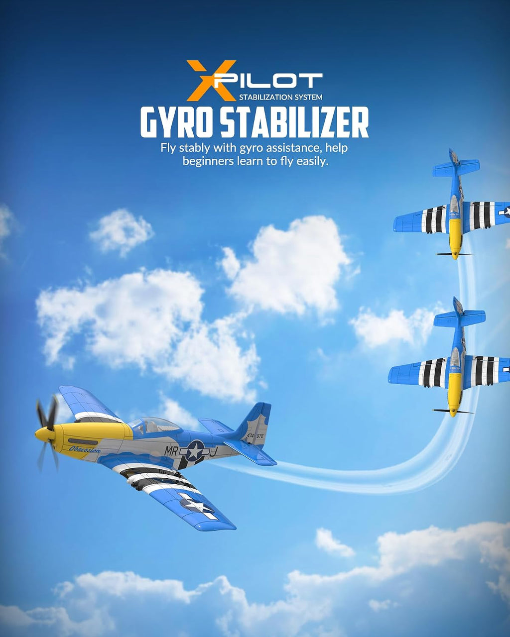 VOLANTEXRC RC Avión P51D Mustang de 4 canales, avión de control rem...